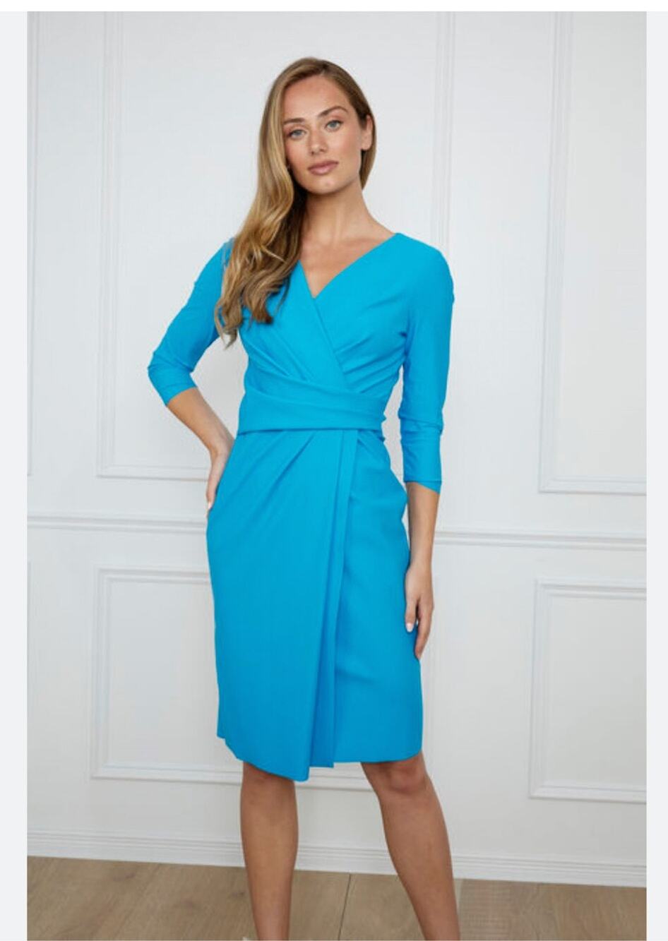 TALBOTS Dress Jersey Ponte Knit Aqua Blue Med Mature Comfort Office Work Stretch